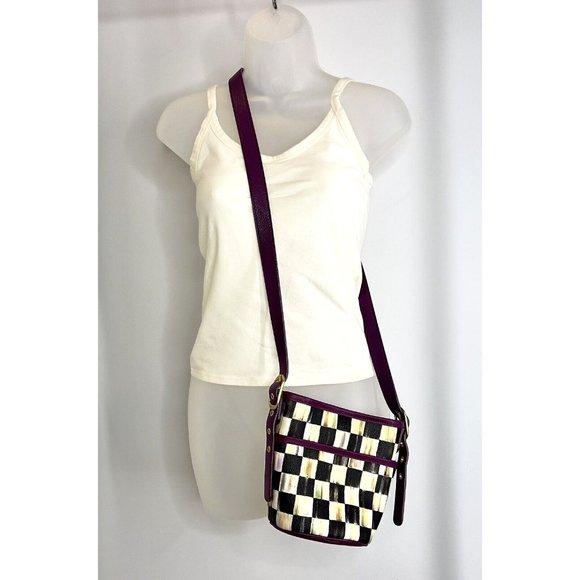 MacKenzie-Childs Purple and Black Checkered Crossbody Bag - Picture 3 of 13